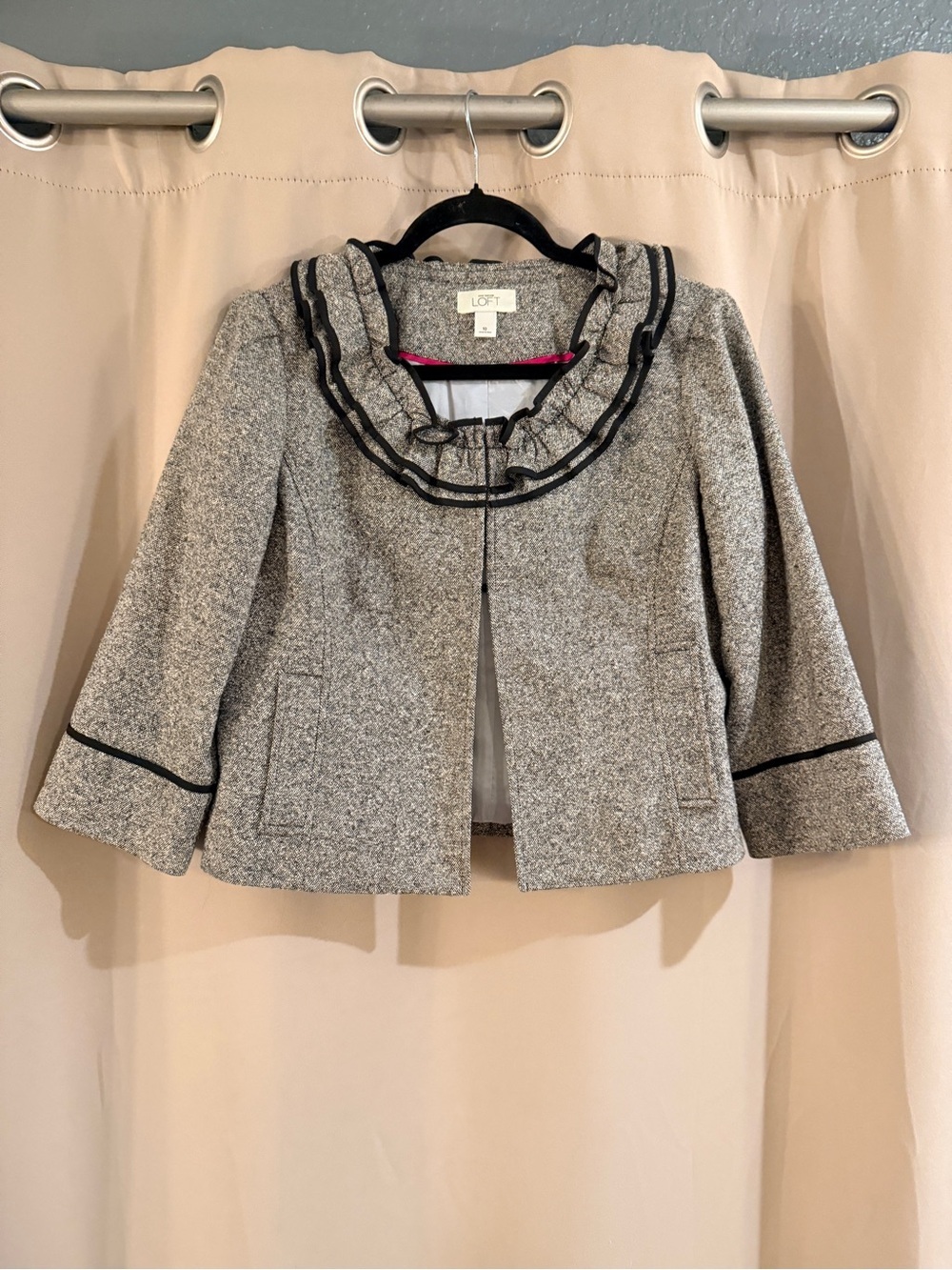 LOFT Ann Taylor Women's Gray Ruffle Collar Wool Blend Jacket